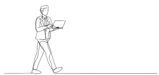 a person walking with laptop